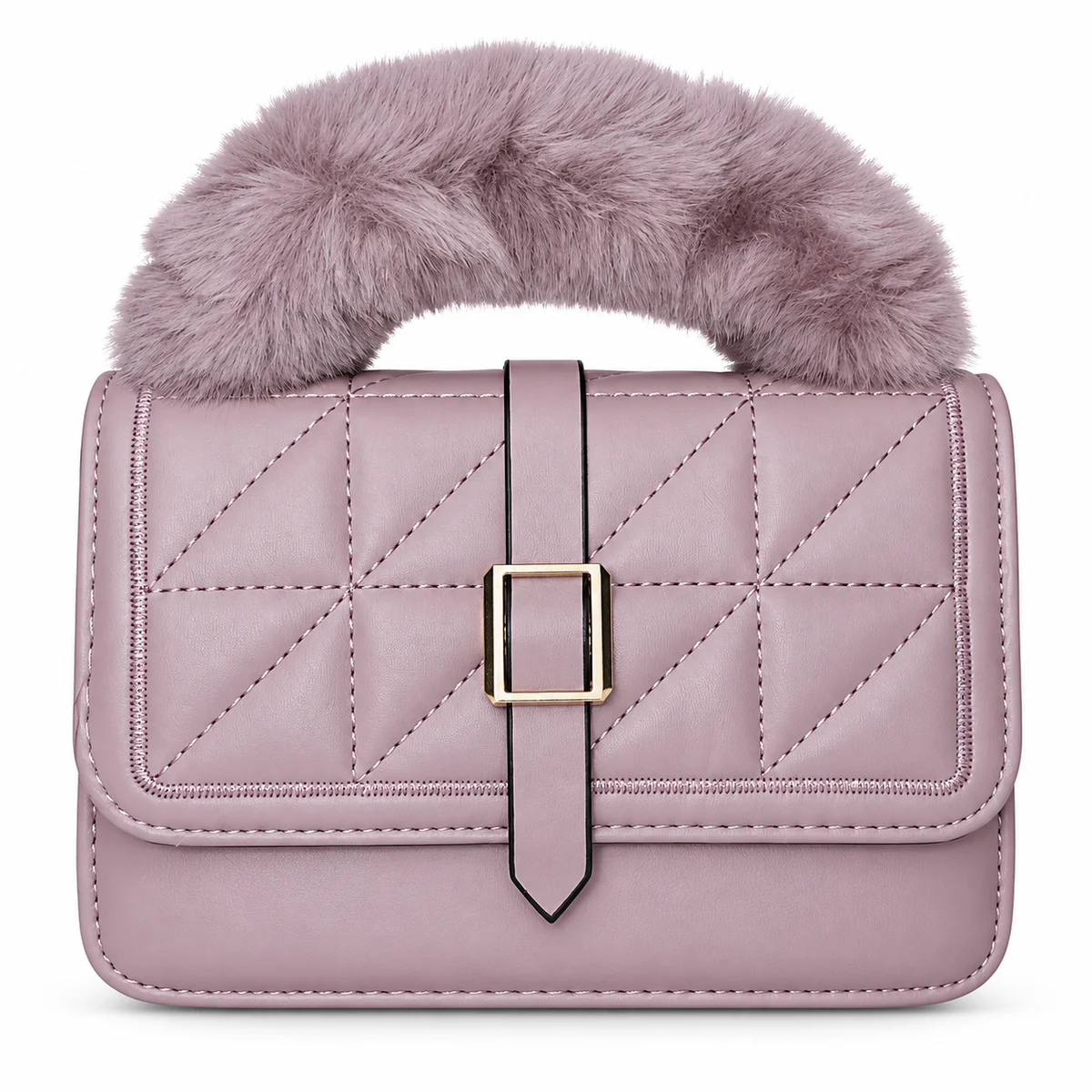 Mauve Faux-Fur Handle Bag